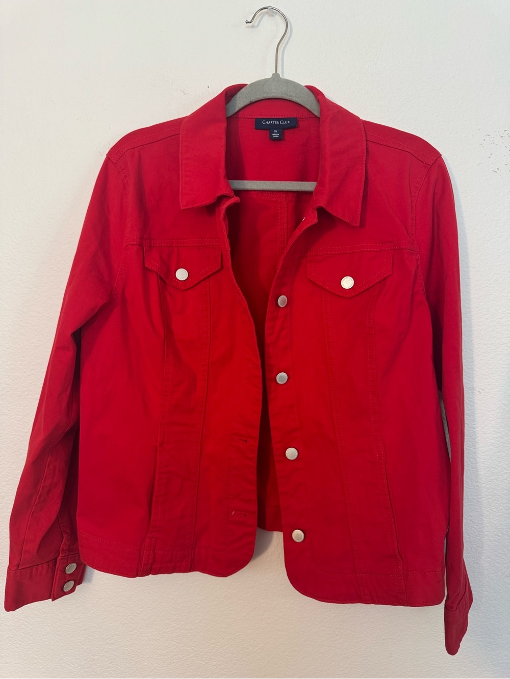 Charter Club Bright Red Button-Front Jean Jacket - Women's